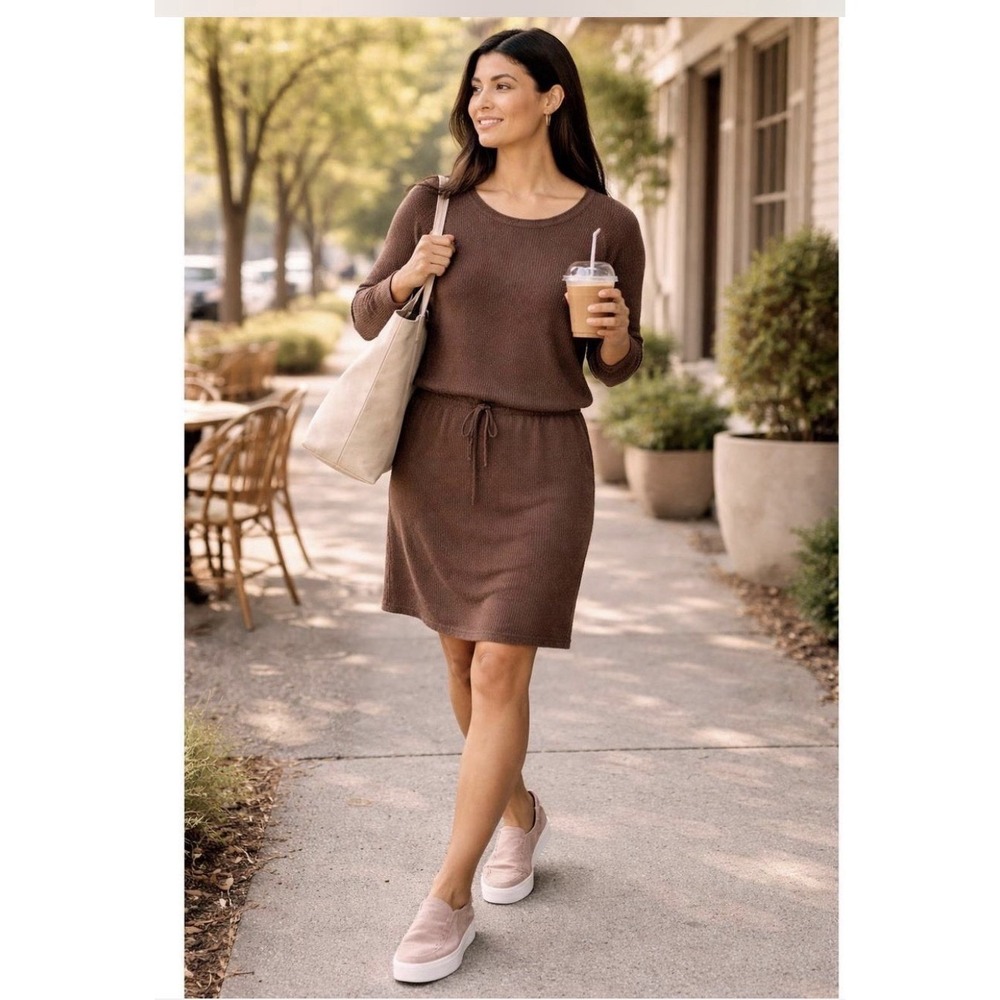 PrAna Leigh Blouson Knit Cotton Sweater Dress Women's‎ S Wedged Wood Heather